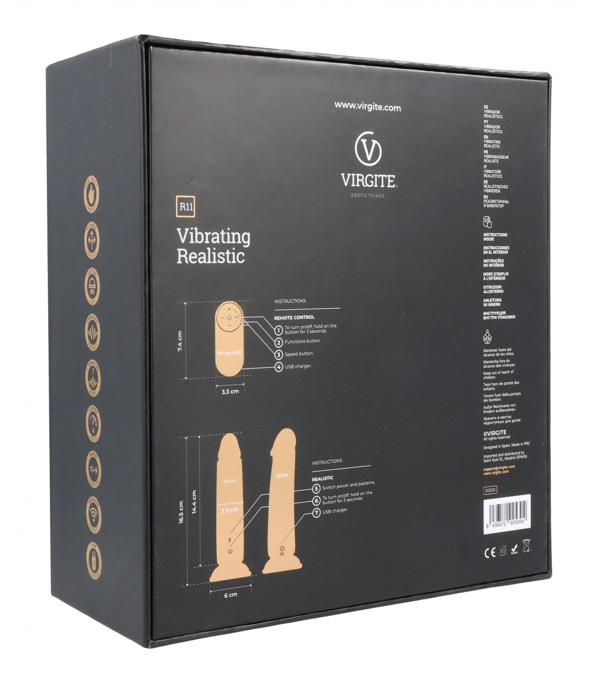 VIBRATORE REALISTICO R11 NERO 14,4 CM CON TELECOMANDO